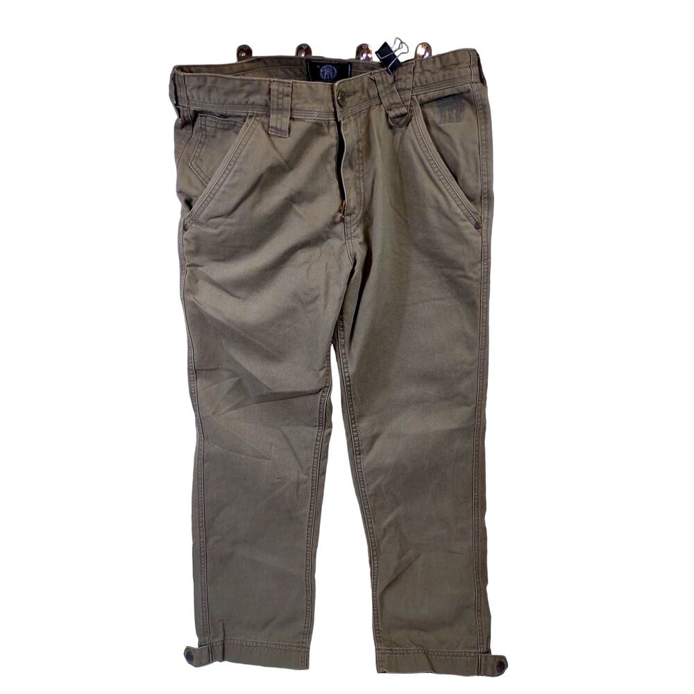 BORN FLY Men's Green Flat Front Cargo Pants Size 32 Button Cuffs Welcome Jungle